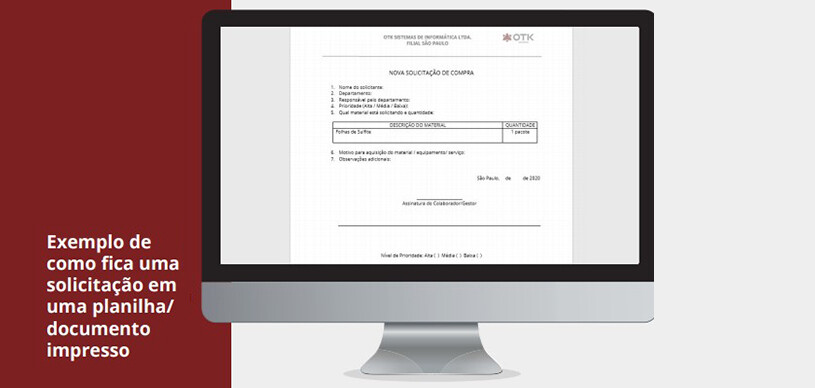 Solicitação de compras por planilha ou documento impresso em um fluxo de compras